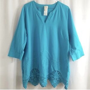 Chico's Blue Tunic with Scalloped Lace Detail